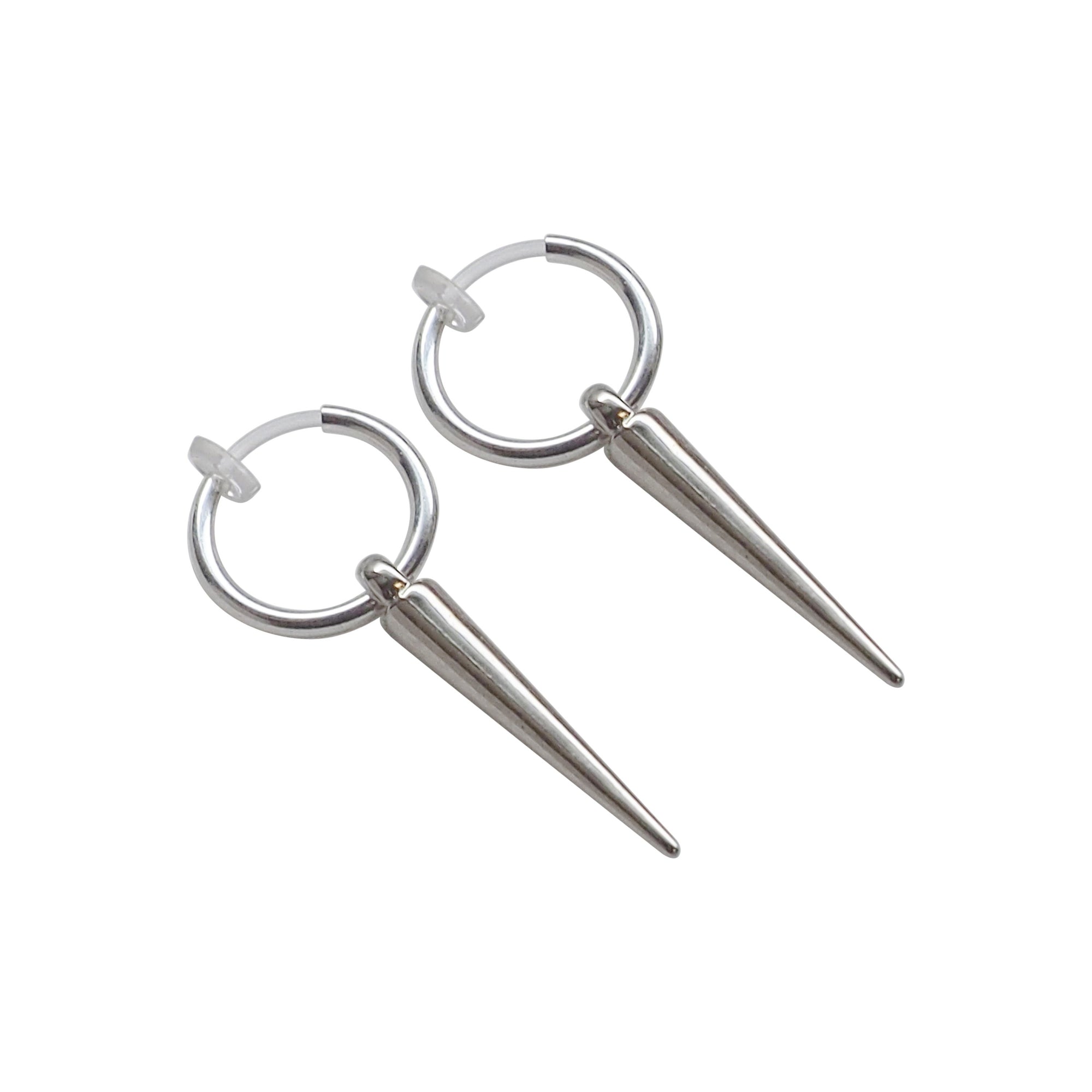 Silver Spike Resin Clip On Hoop Earrings - Miyabi Grace