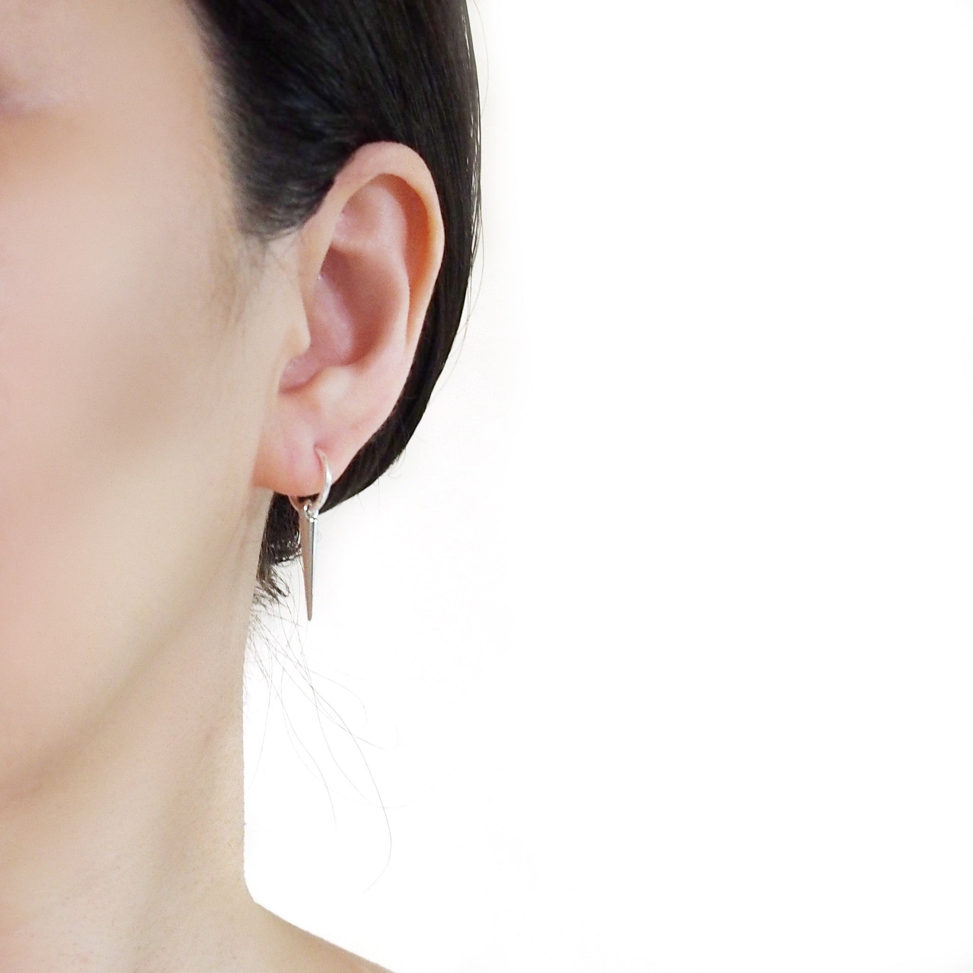 Silver Spike Resin Clip On Hoop Earrings - Miyabi Grace