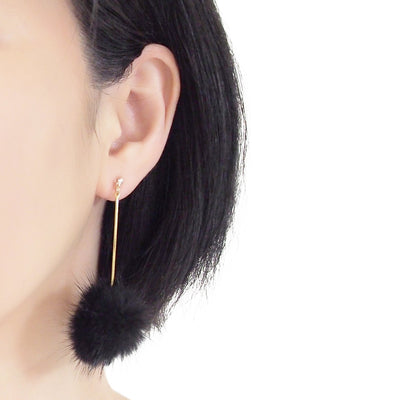 Black Mink Fur Pom Pom Invisible Clip On Earrings - miyabigracejewelry.com