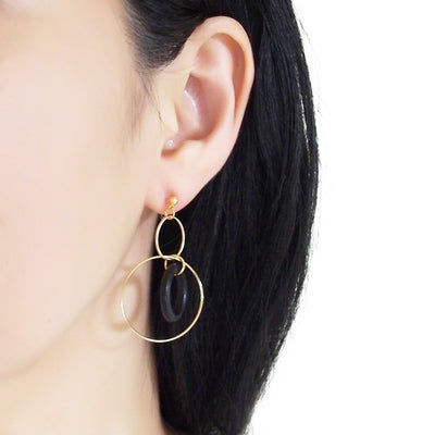 Black wood hoop invisible clip on earrings - miyabigracejewelry.com