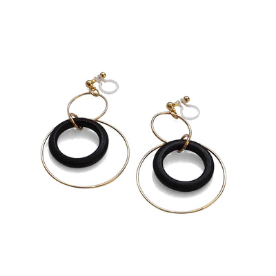 Black wood hoop invisible clip on earrings - miyabigracejewelry.com