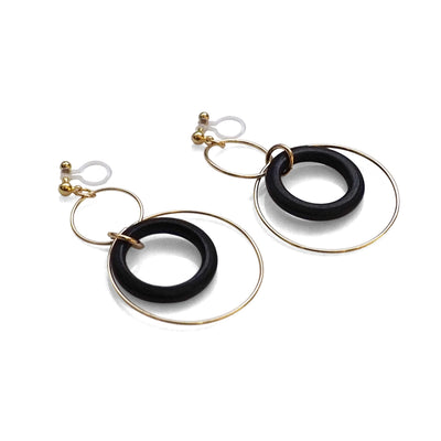 Black wood hoop invisible clip on earrings - miyabigracejewelry.com
