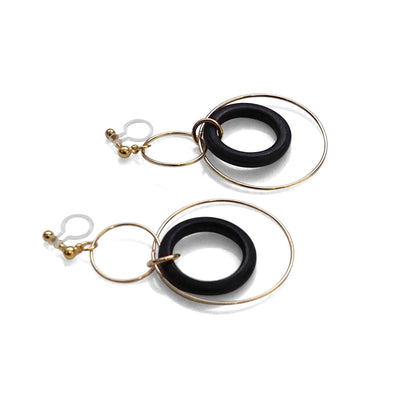 Black wood hoop invisible clip on earrings - miyabigracejewelry.com