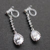 Bridal teardrop cubic zirconia invisible clip on earrings ( silver tone ) - Miyabi Grace