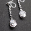 Bridal teardrop cubic zirconia invisible clip on earrings ( silver tone ) - Miyabi Grace