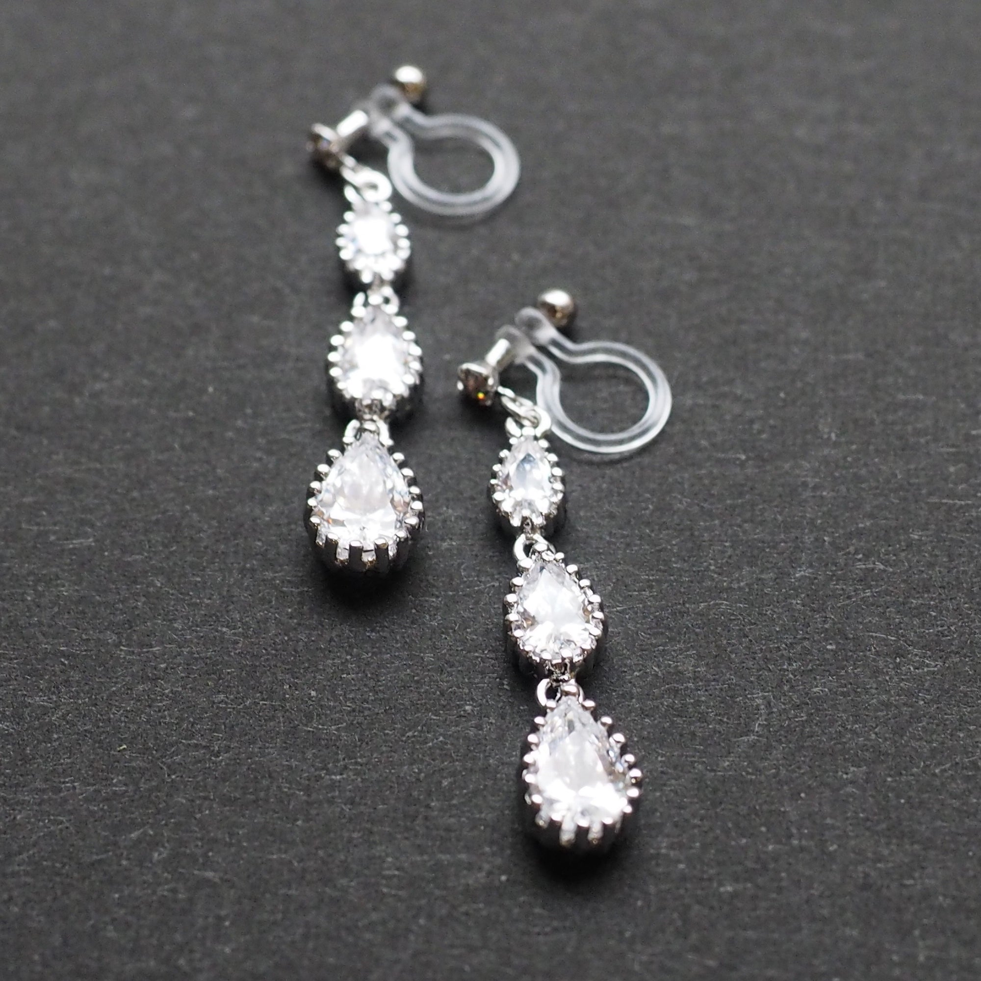 Bridal cubic zirconia invisible clip on earrings - miyabigracejewelry.com