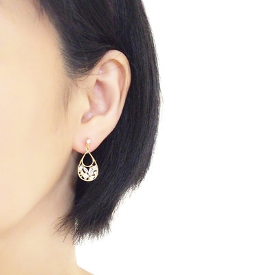 Teardrop filigree cubic zirconia invisible clip on earrings (Gold tone) - miyabigracejewelry.com