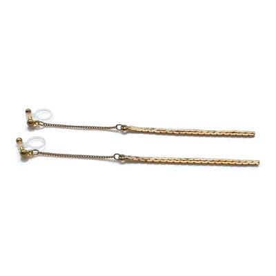 Metallic gold chain threader invisible clip on earrings - miyabigracejewelry.com