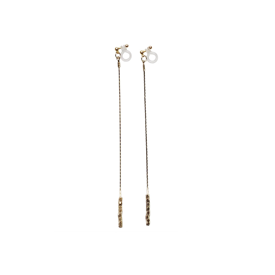 Dangle gold chain & beads invisible clip on earrings - Miyabi Grace