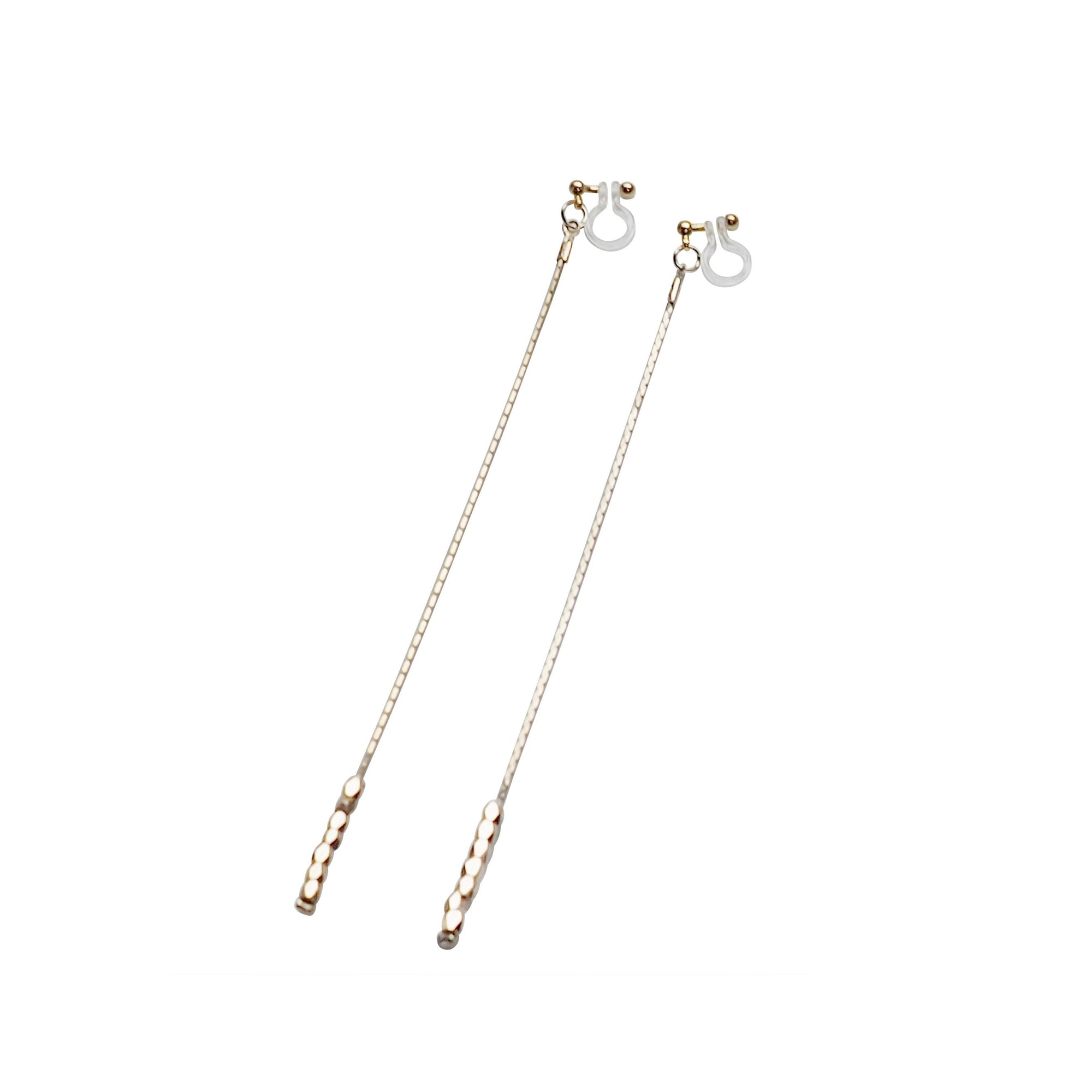Dangle gold chain & beads invisible clip on earrings - Miyabi Grace