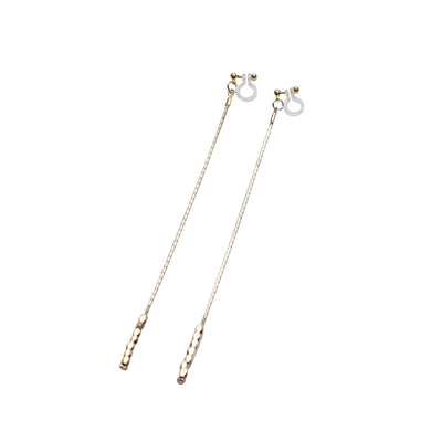 Dangle gold chain & beads invisible clip on earrings - Miyabi Grace