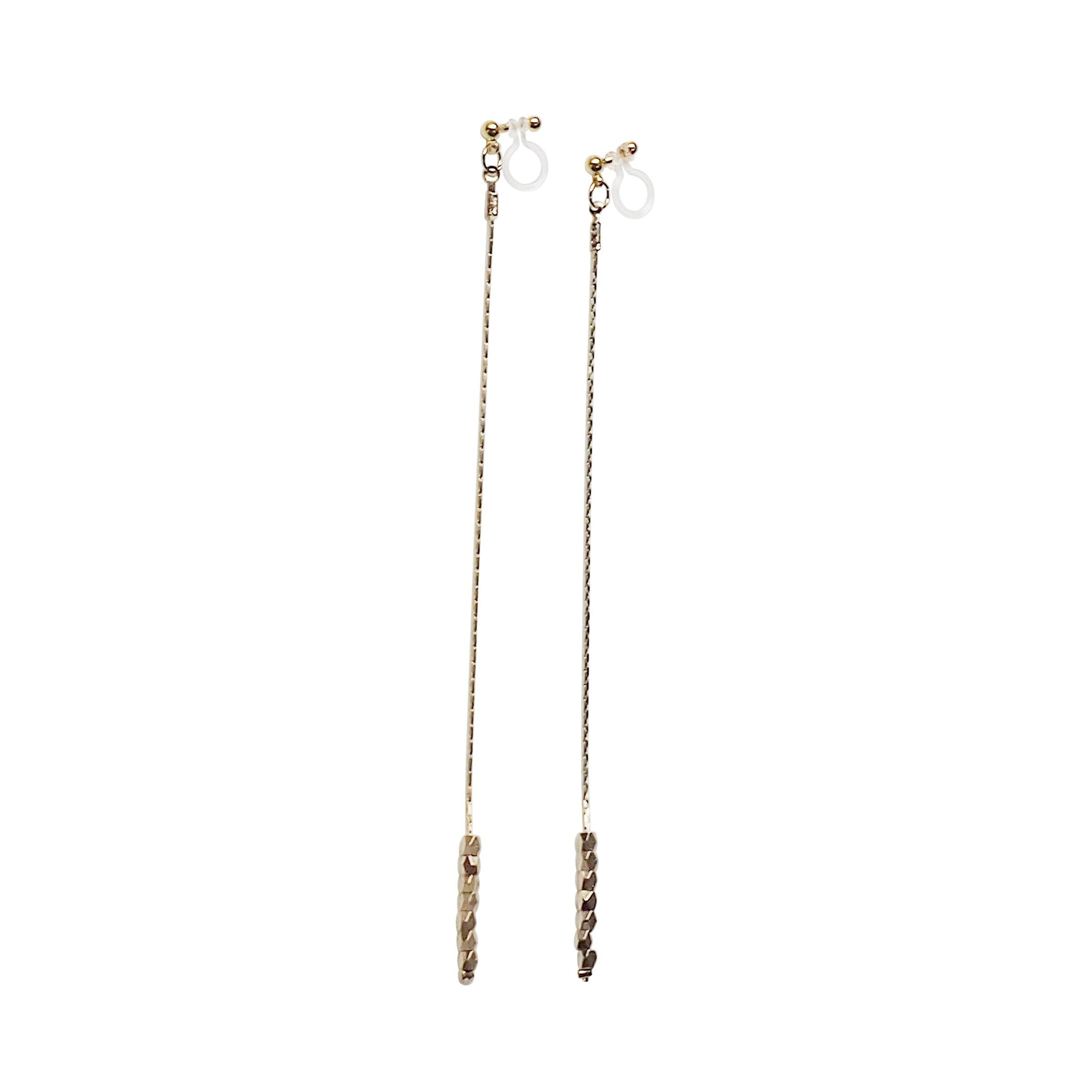 Dangle gold chain & beads invisible clip on earrings - Miyabi Grace