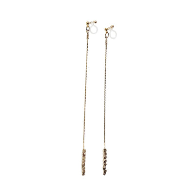 Dangle gold chain & beads invisible clip on earrings - Miyabi Grace
