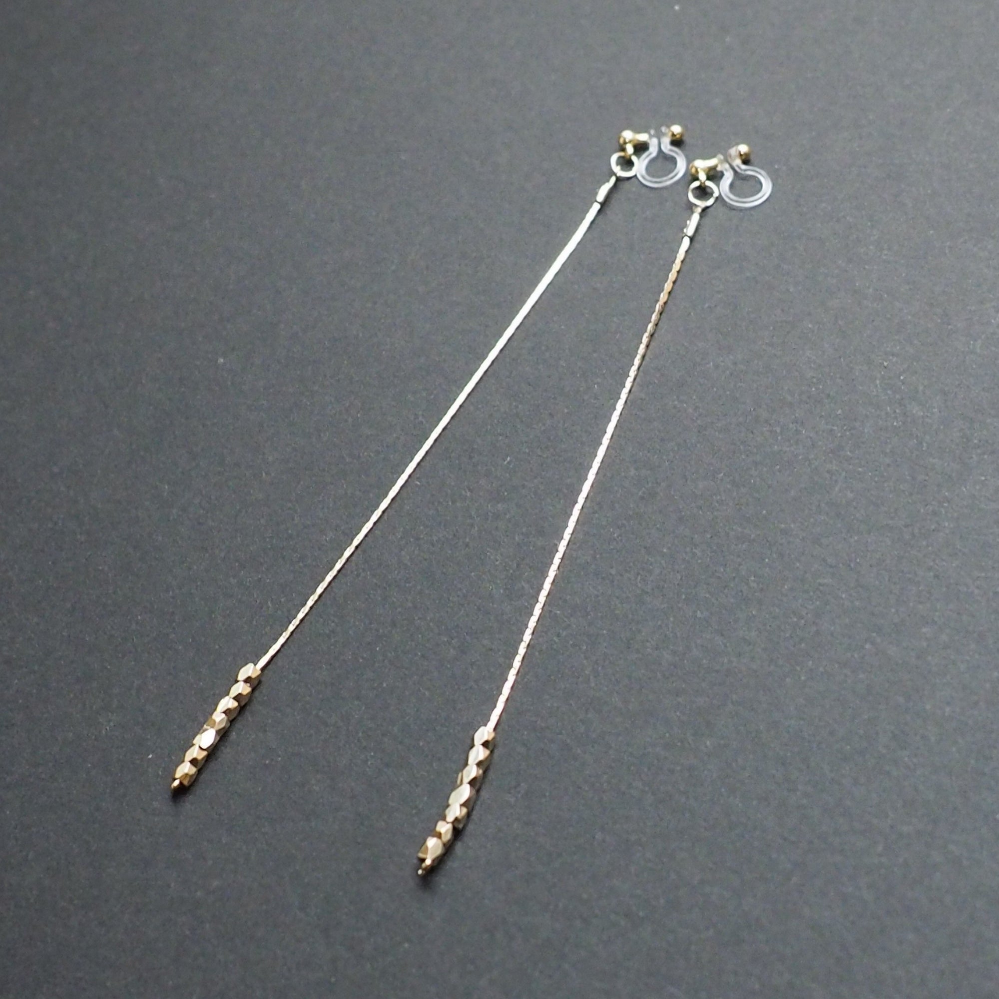 Dangle gold chain & beads invisible clip on earrings - Miyabi Grace