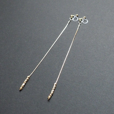 Dangle gold chain & beads invisible clip on earrings - Miyabi Grace