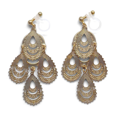 Dangle gold filigree invisible clip on earrings - miyabigracejewelry.com