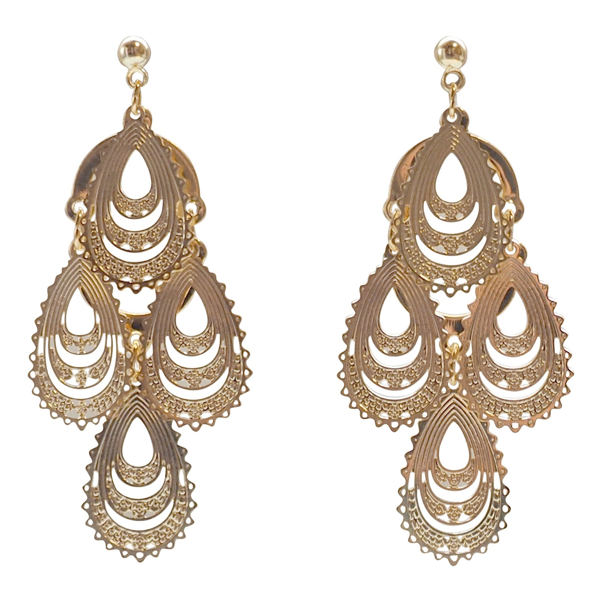 Dangle gold filigree invisible clip on earrings - miyabigracejewelry.com