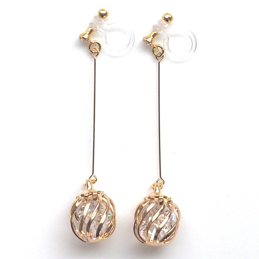 Dangle crystal in cage invisible clip on earrings - miyabigracejewelry.com