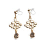 Gold peacock feather with brown teardrop glass invisible clip on earrings - miyabigracejewelry.com