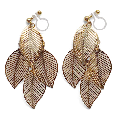 Gold four leaf filigree invisible clip on earrings - miyabigracejewelry.com