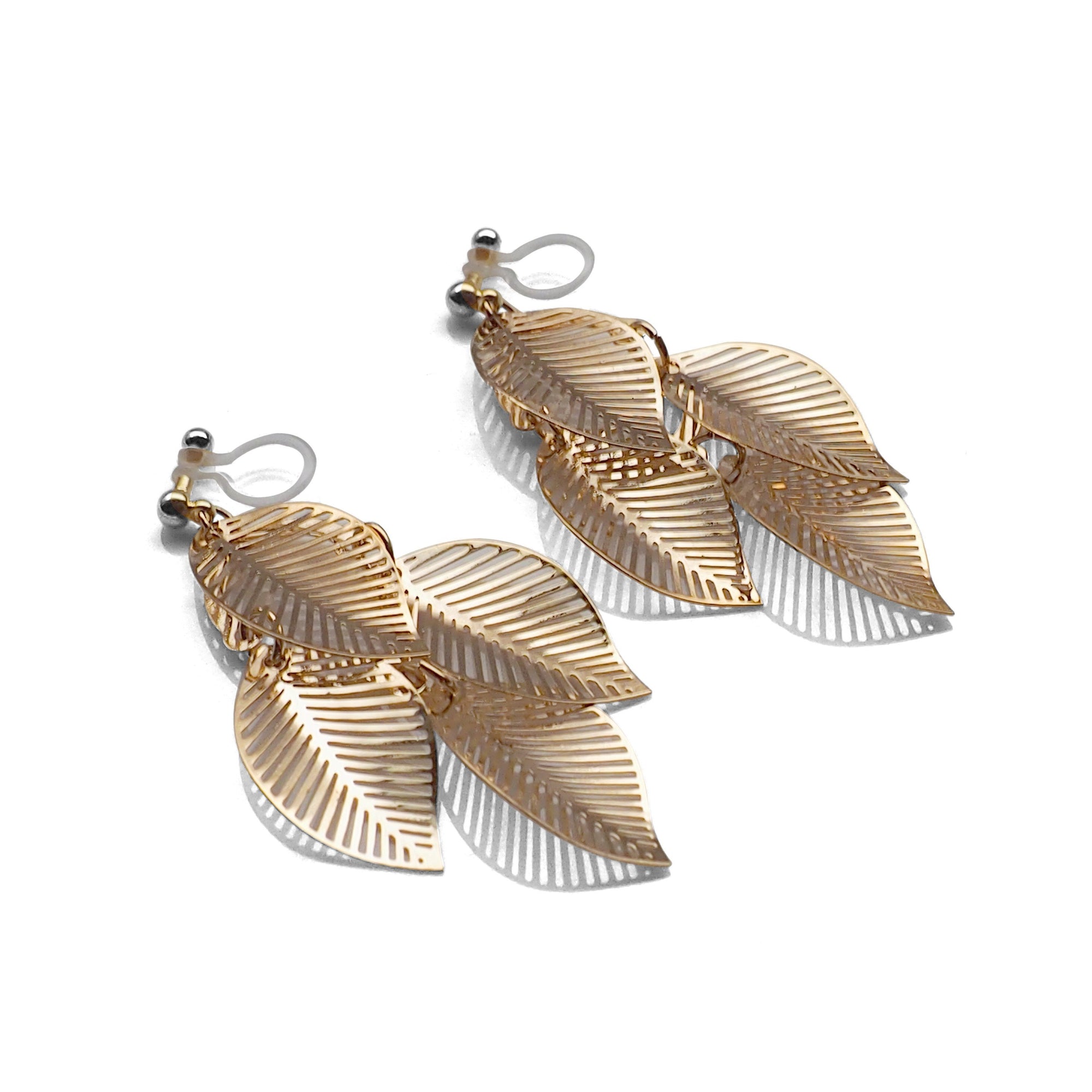 Gold four leaf filigree invisible clip on earrings - miyabigracejewelry.com