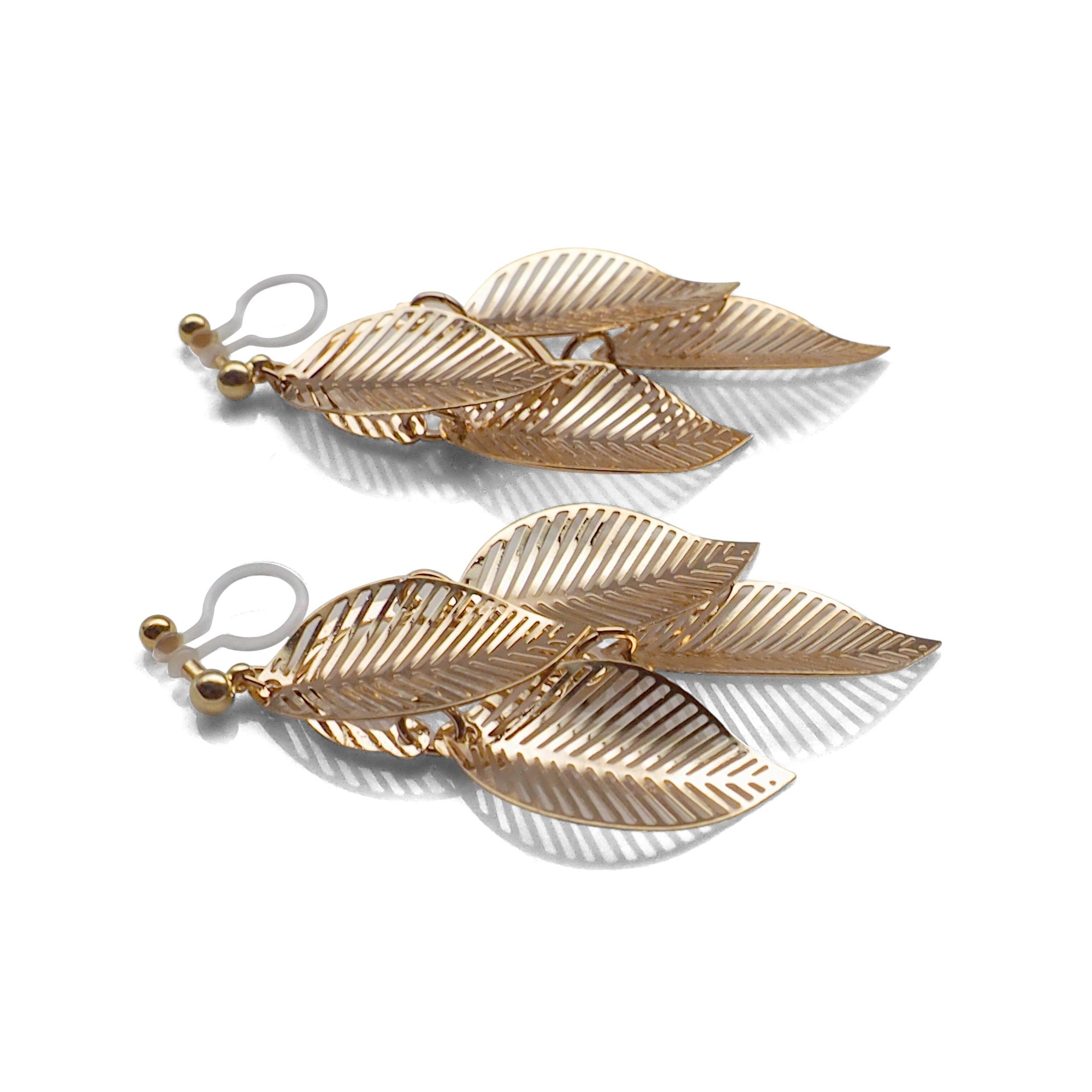 Gold four leaf filigree invisible clip on earrings - miyabigracejewelry.com