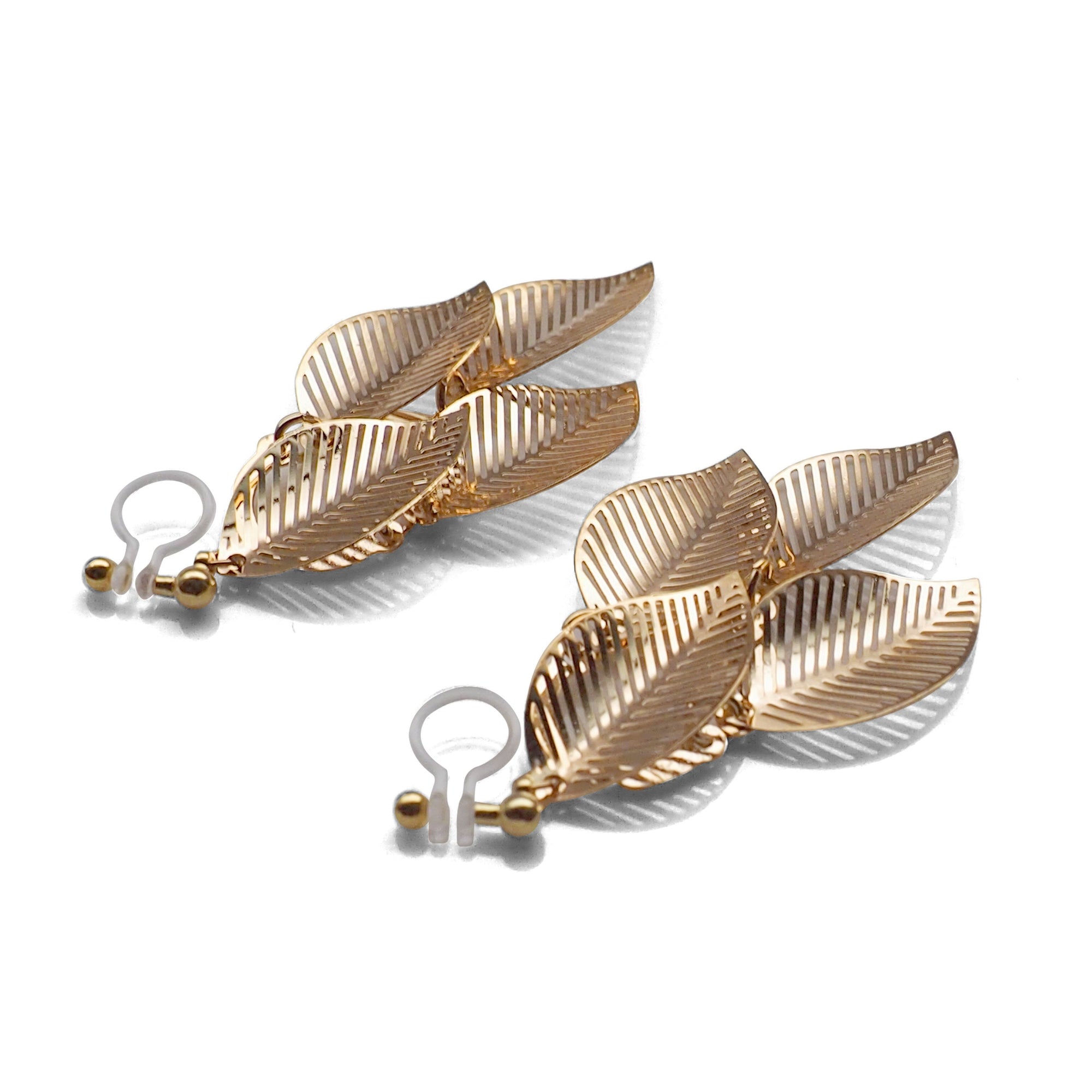Gold four leaf filigree invisible clip on earrings - miyabigracejewelry.com