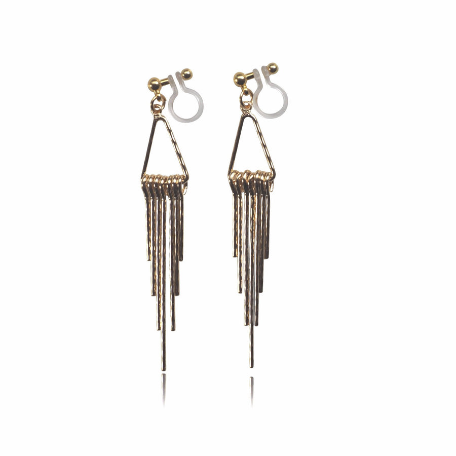 Gold fringe invisible clip on earrings - miyabigracejewelry.com