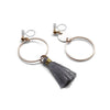 Gray tassel and gold hoop invisible clip on earrings - Miyabi Grace