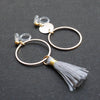 Gray tassel and gold hoop invisible clip on earrings - Miyabi Grace