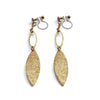 Gold textured metallic leaf invisible clip on earrings - miyabigracejewelry.com
