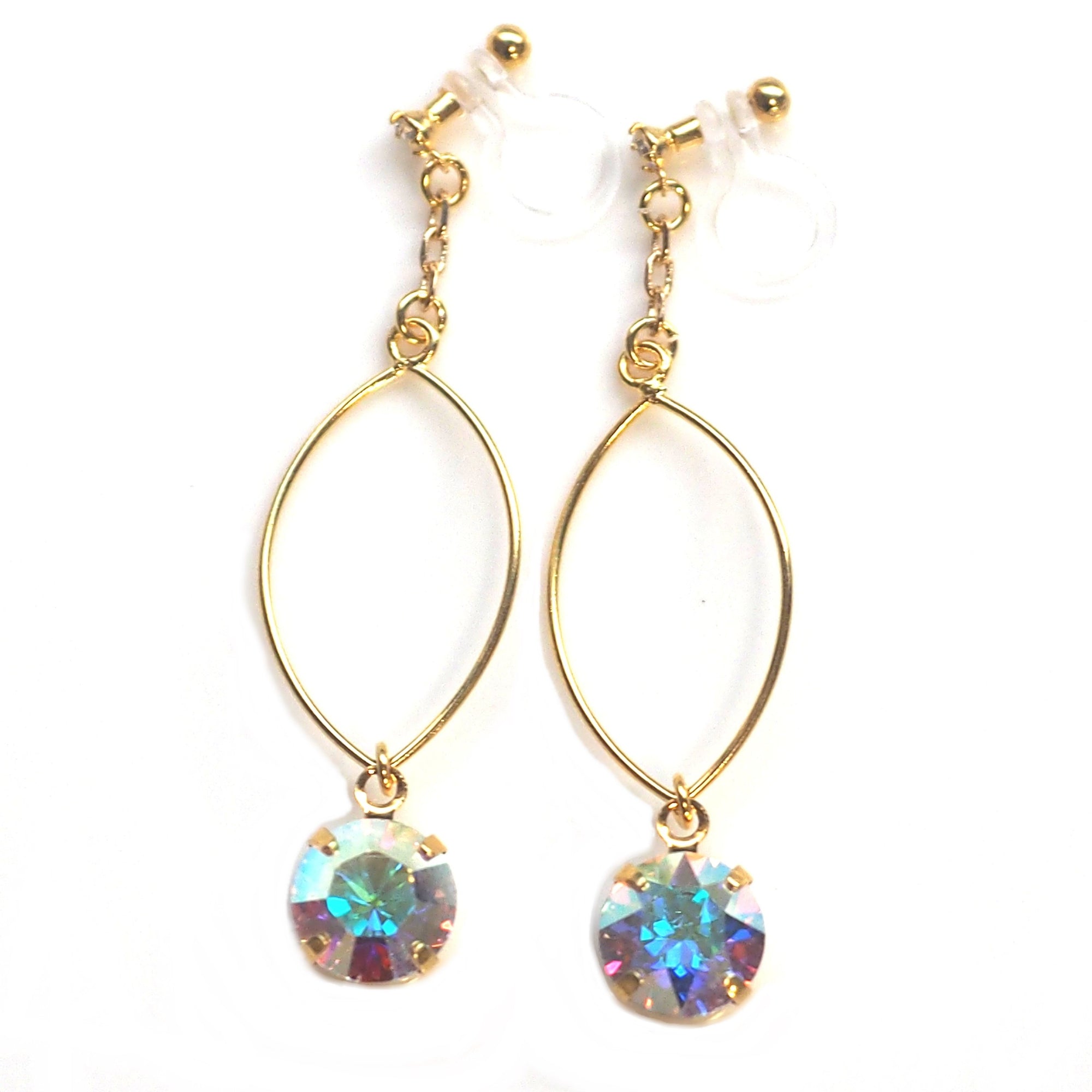 Aurora Borealis Swarovski Crystal and Hoop Invisible Clip On Earrings (Gold tone) - Miyabi Grace