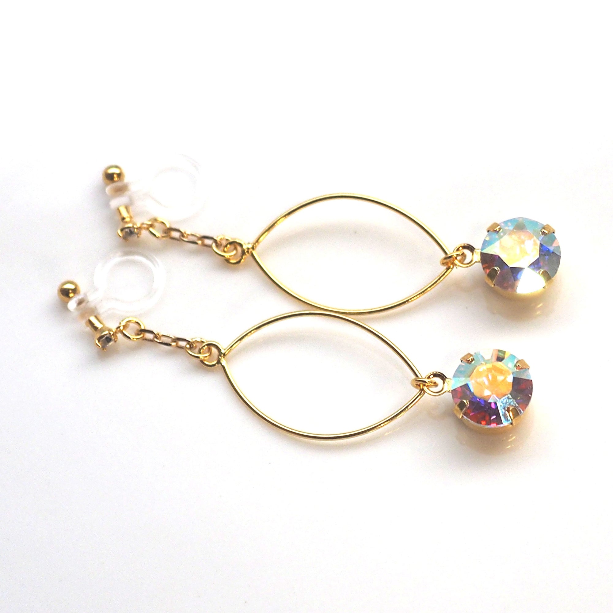 Aurora Borealis Swarovski Crystal and Hoop Invisible Clip On Earrings (Gold tone) - Miyabi Grace