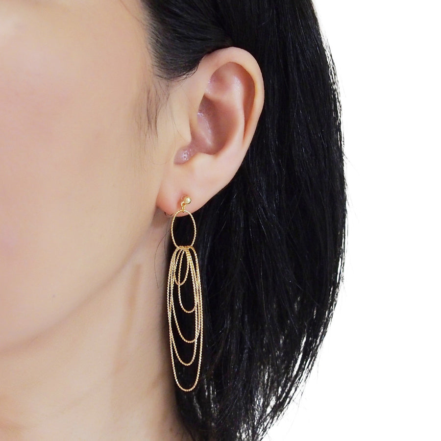 Dangle gold textured hoop invisible clip on earrings - miyabigracejewelry.com