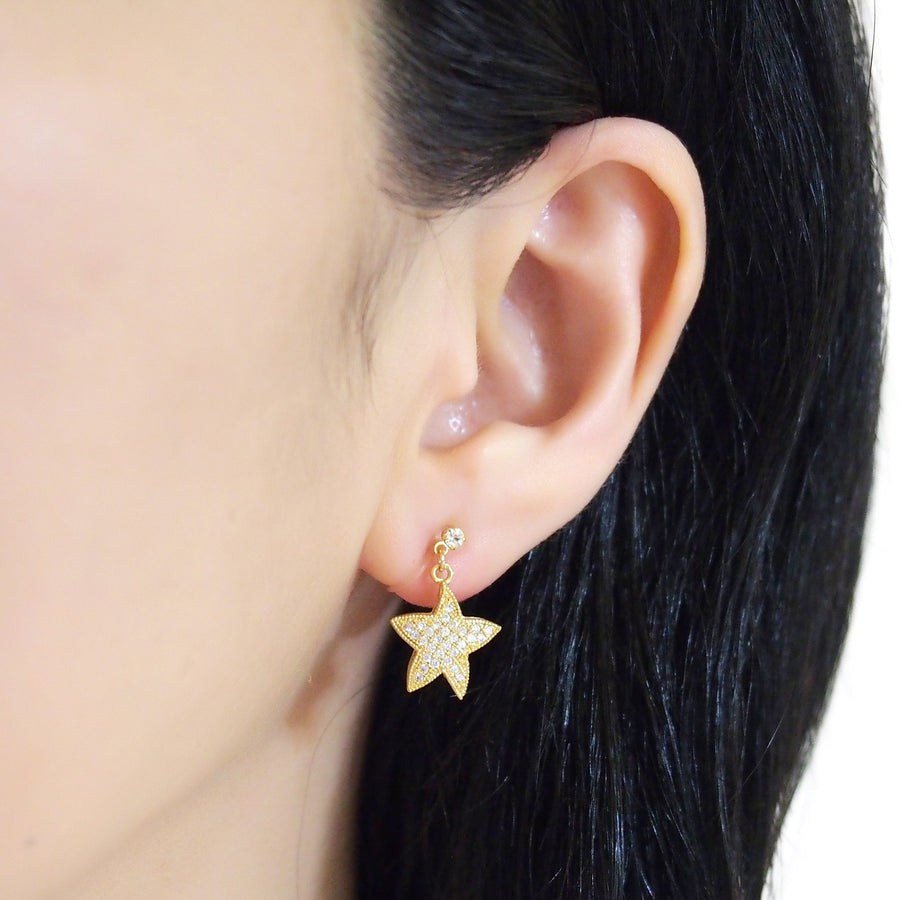 Star micro pave cubic zirconia invisible clip on earrings ( gold tone ) - miyabigracejewelry.com