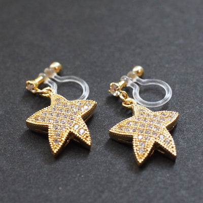 Star micro pave cubic zirconia invisible clip on earrings ( gold tone ) - miyabigracejewelry.com