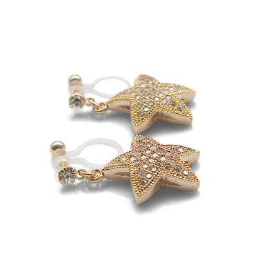 Star micro pave cubic zirconia invisible clip on earrings ( gold tone ) - miyabigracejewelry.com