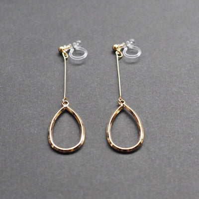 Gold teardrop hoop dangle invisible clip on earrings - Miyabi Grace