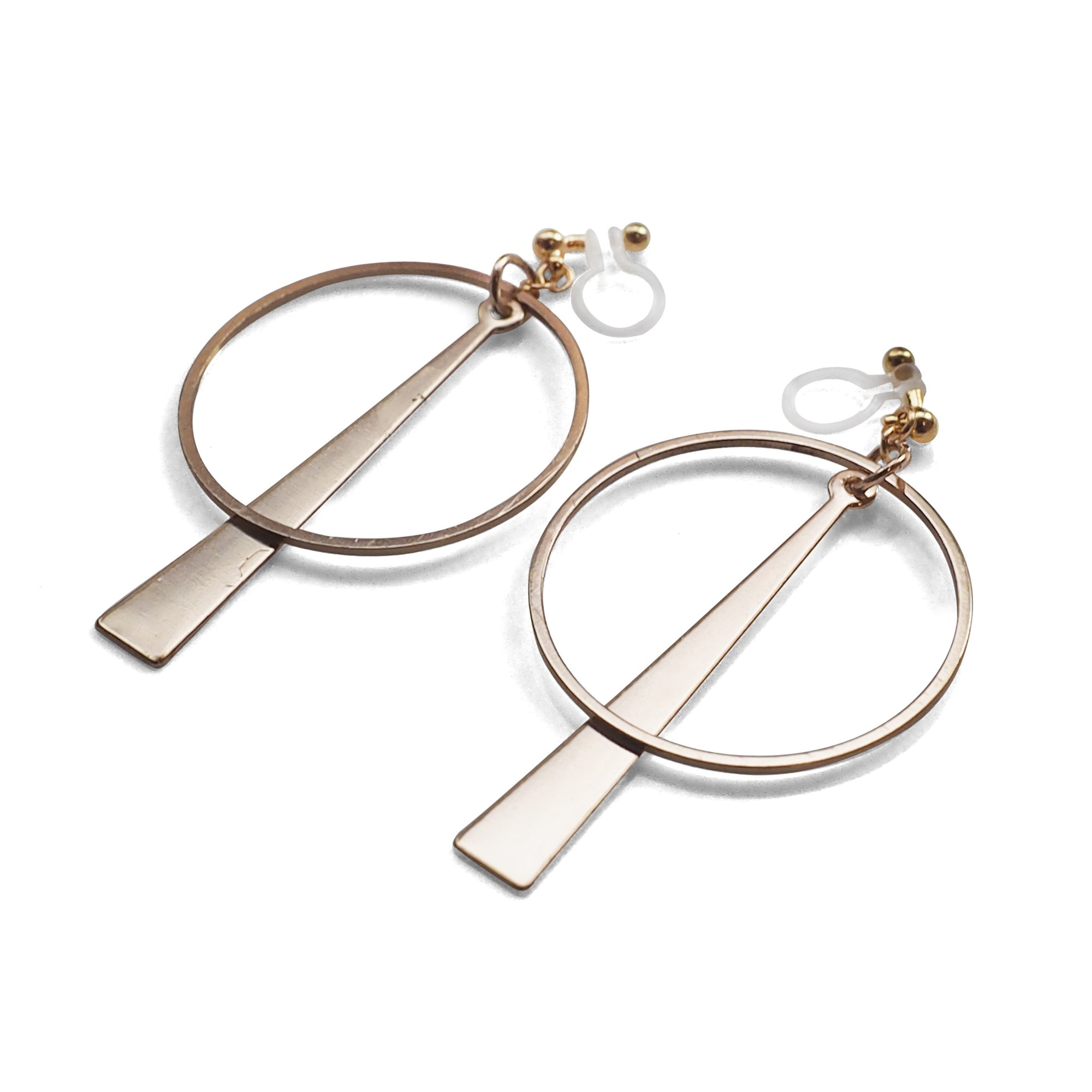 Geometric gold hoop invisible clip on earrings - miyabigracejewelry.com