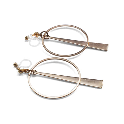Geometric gold hoop invisible clip on earrings - miyabigracejewelry.com