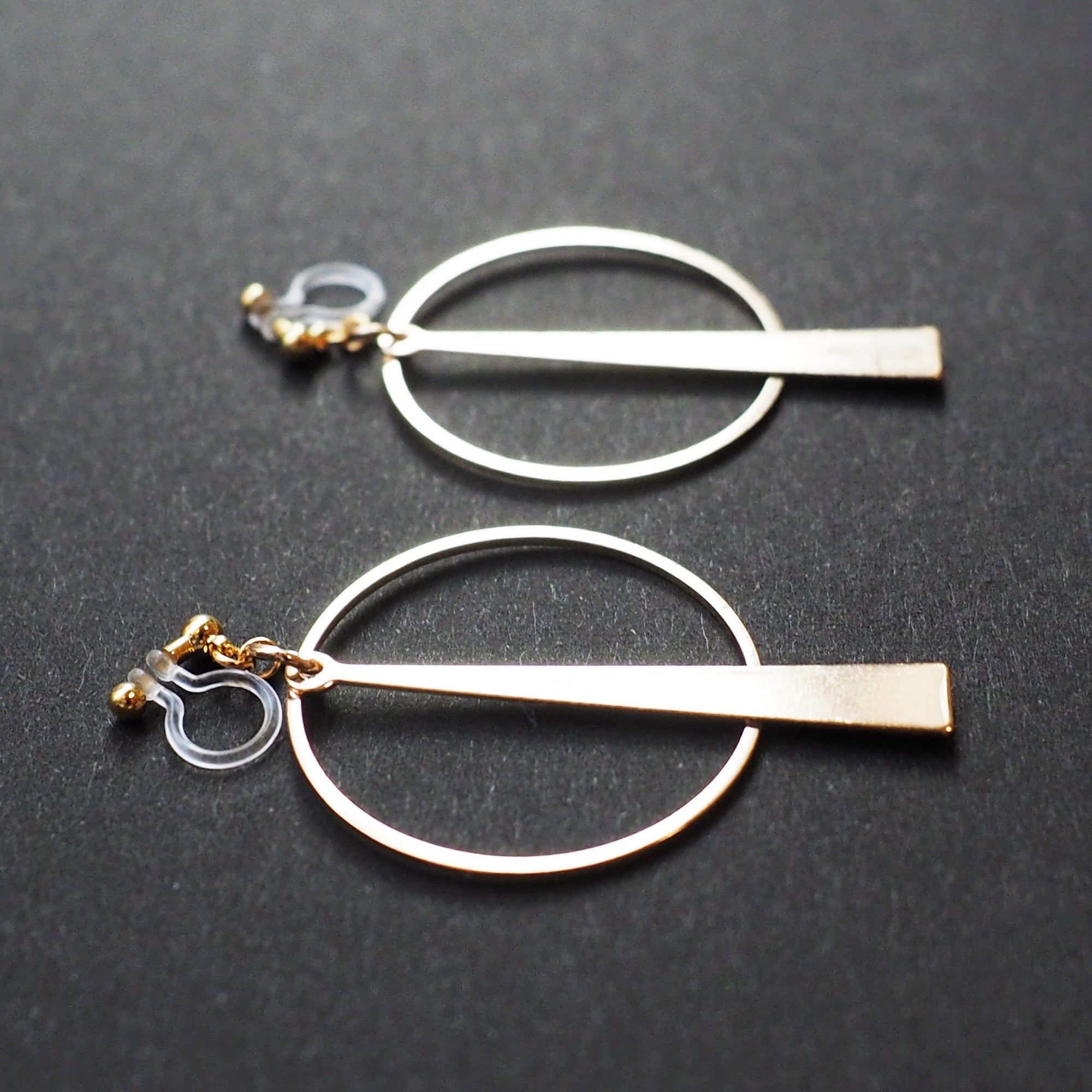 Geometric gold hoop invisible clip on earrings - miyabigracejewelry.com