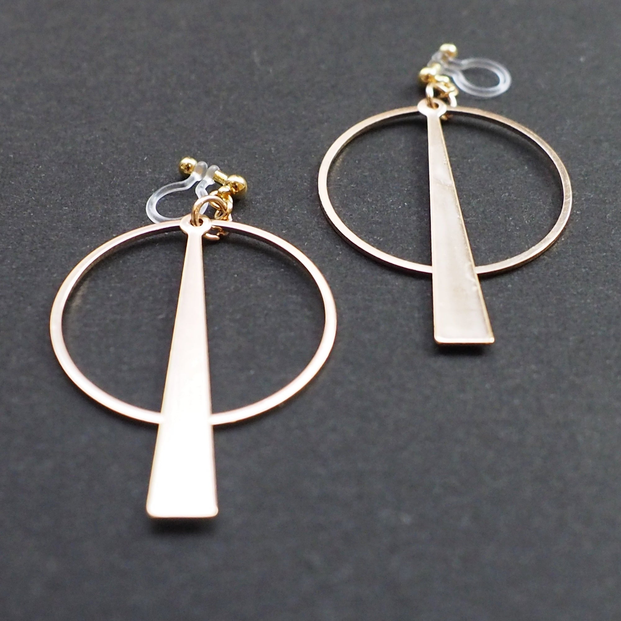 Geometric gold hoop invisible clip on earrings - miyabigracejewelry.com