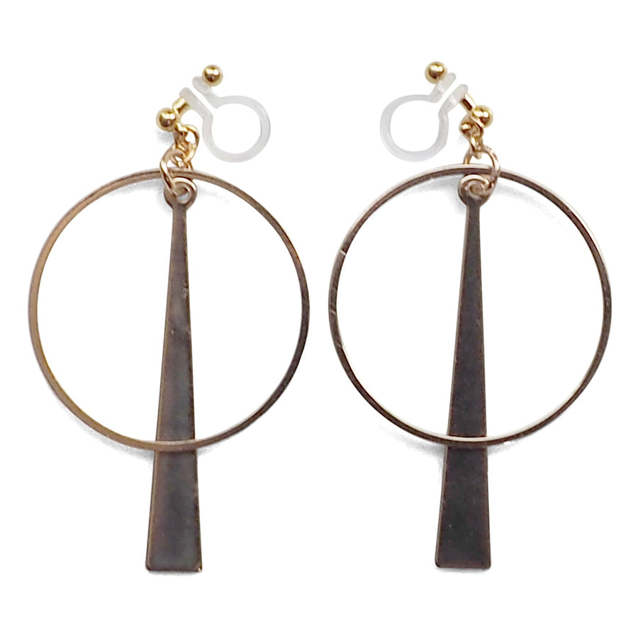 Geometric gold hoop invisible clip on earrings - miyabigracejewelry.com