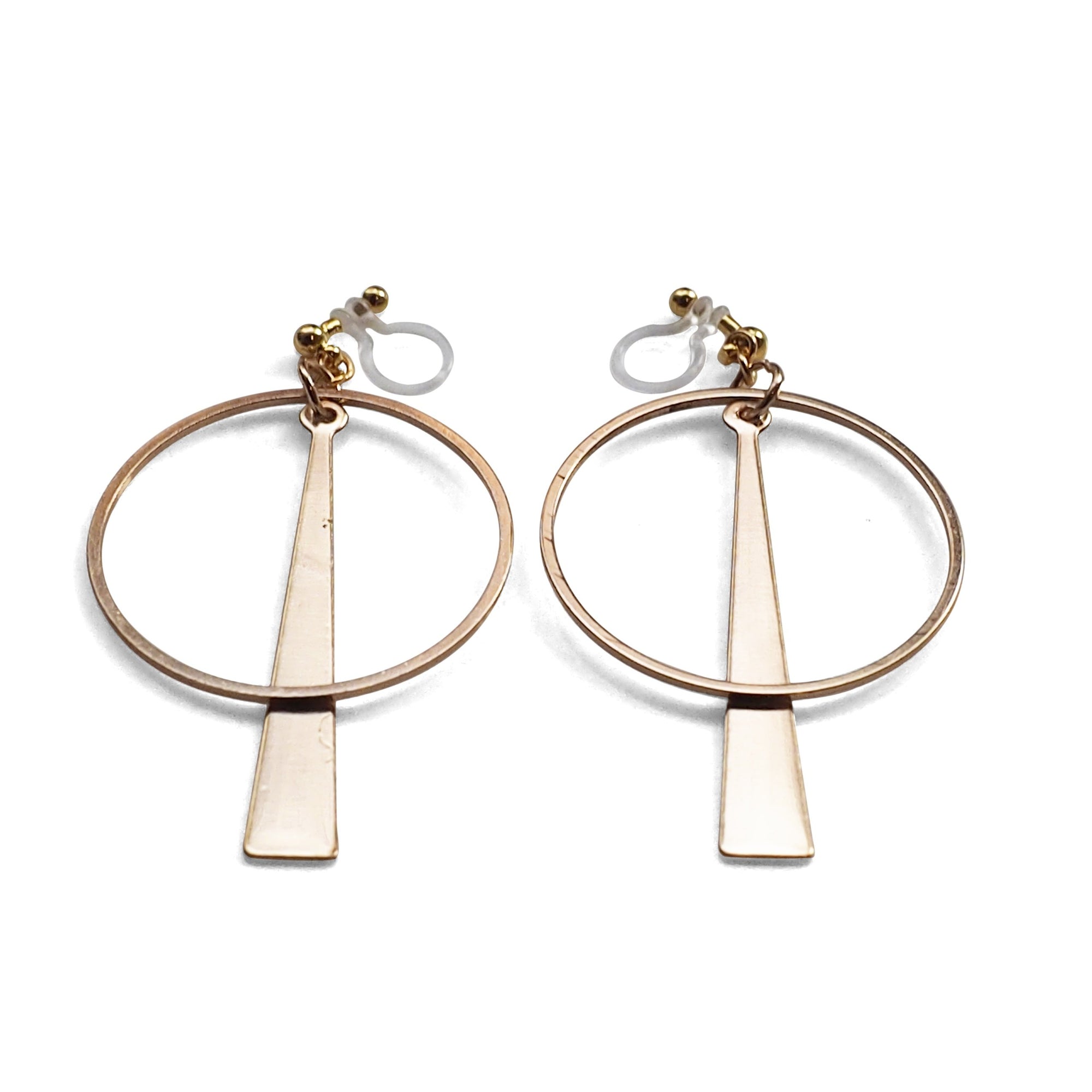 Geometric gold hoop invisible clip on earrings - miyabigracejewelry.com