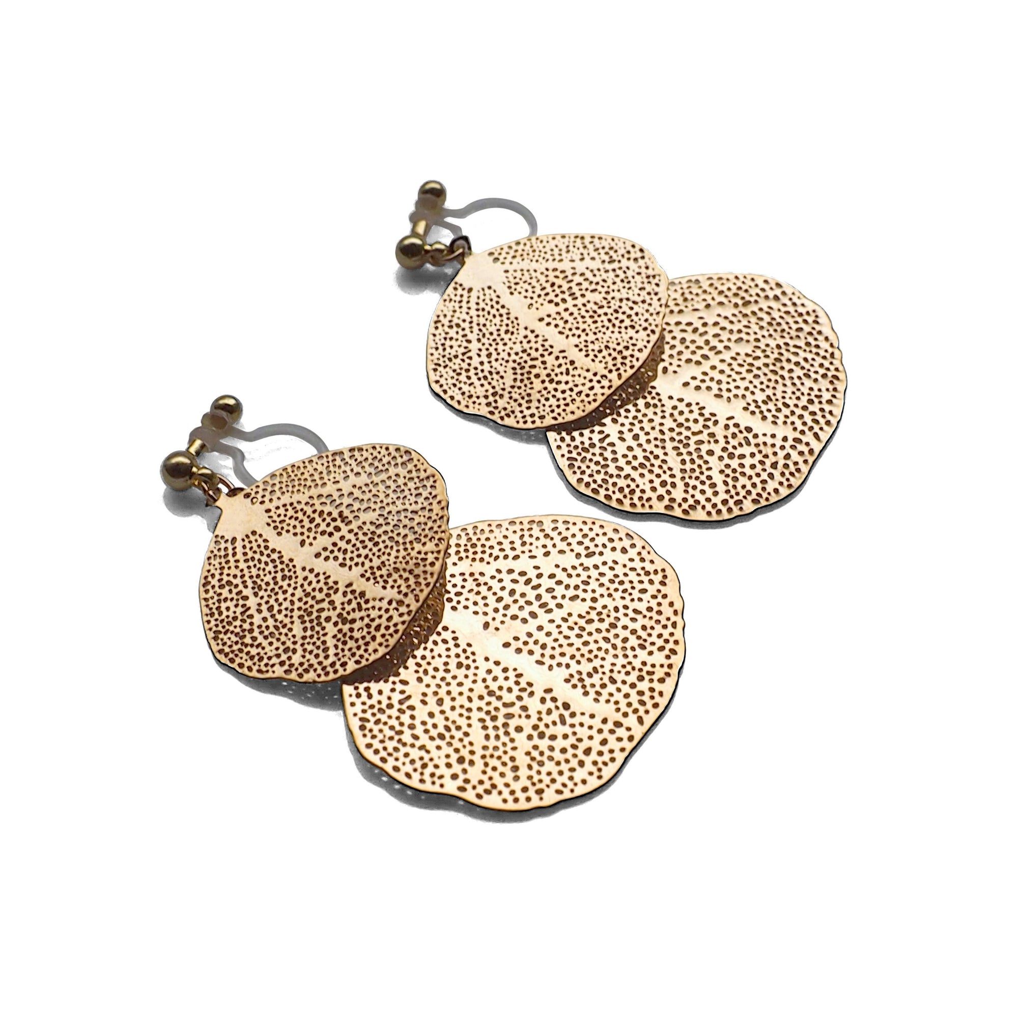 Gold two leaf filigree invisible clip on earrings - miyabigracejewelry.com