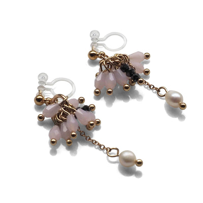 Pink beads and freshwater pearl invisible clip on earrings - miyabigracejewelry.com