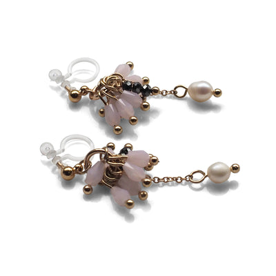 Pink beads and freshwater pearl invisible clip on earrings - miyabigracejewelry.com