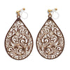 Large gold teardrop Victorian filigree invisible clip on earrings - miyabigracejewelry.com