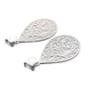 Large silver teardrop Victorian filigree invisible clip on earrings - miyabigracejewelry.com