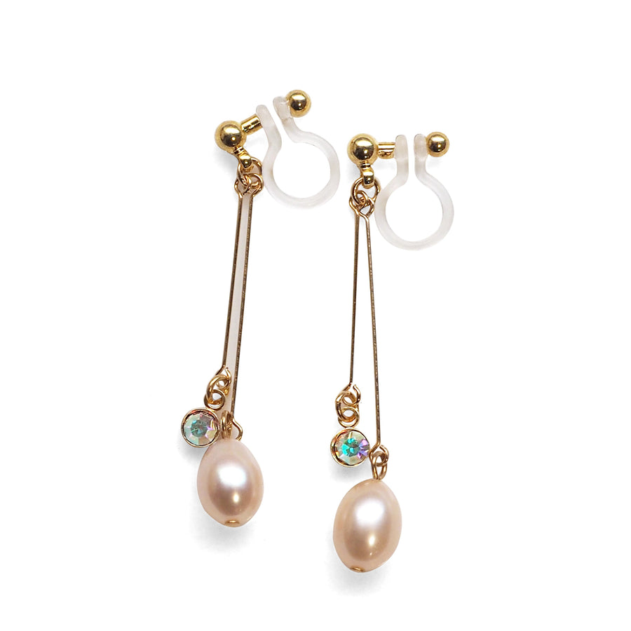Light orange freshwater pearl invisible clip on earrings - miyabigracejewelry.com